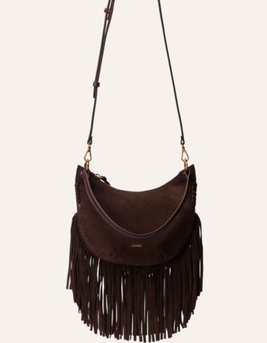 BA&SH SWING Small fringed bag Chocolate