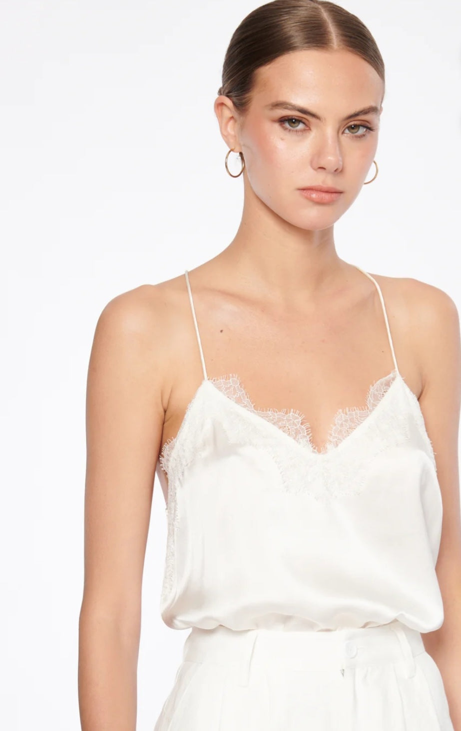 CAMI NYC Racer Charmeuse Cami White