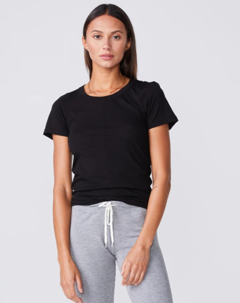 Monrow Super Fine Jersey Fitted Crew Neck Tee In Black