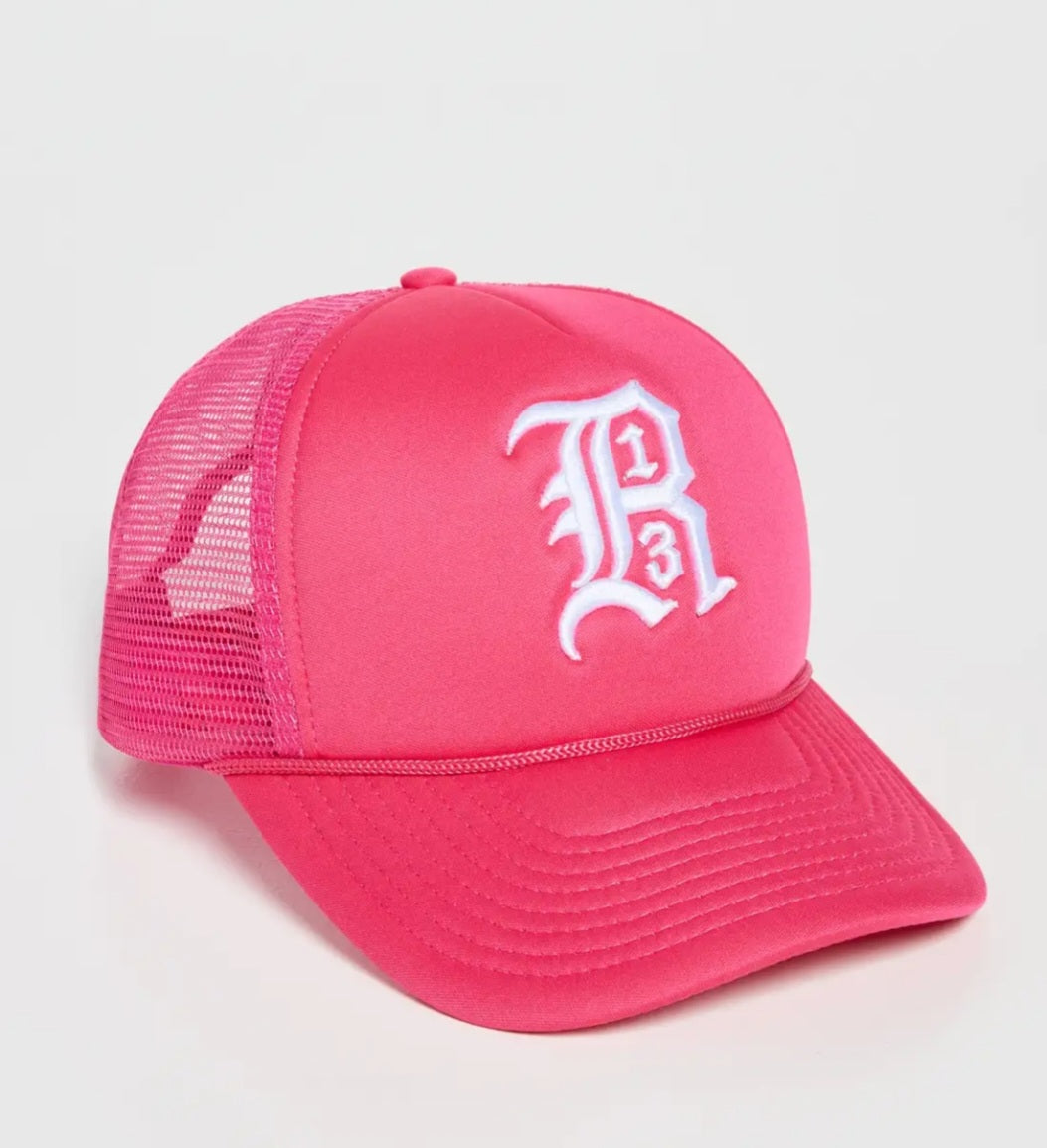 R13 Trucker Hat In Fuchsia Pink And White
