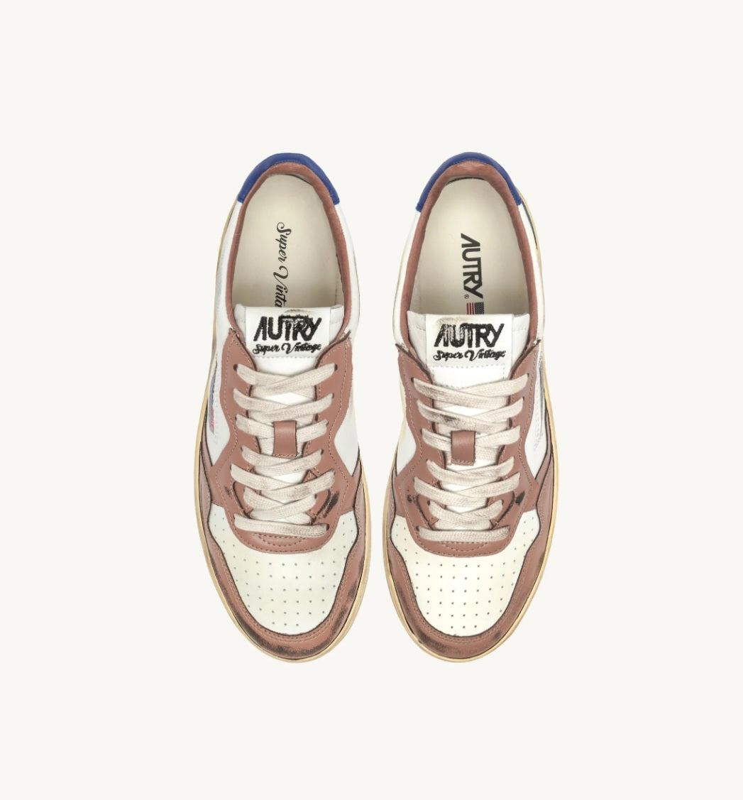 AUTRY Super Vintage Sneakers In Cafe, White And Blue Leather