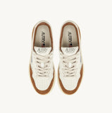 AUTRY Medalist Low Sneakers In White Goatskin And Brown Suese