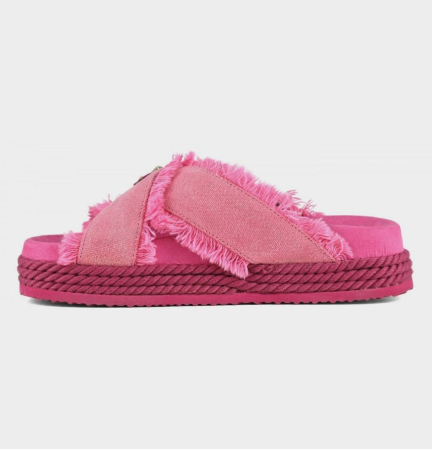 MOU Criss Cross Rope Sandal Recycled Canvas In Fuxia