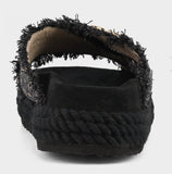 MOU Criss Cross Rope Sandal Recycled Canvas In Metallic Denim Black