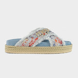 MOU Criss Cross Rope Sandal Recycled Canvas In Metallic Denim Delave