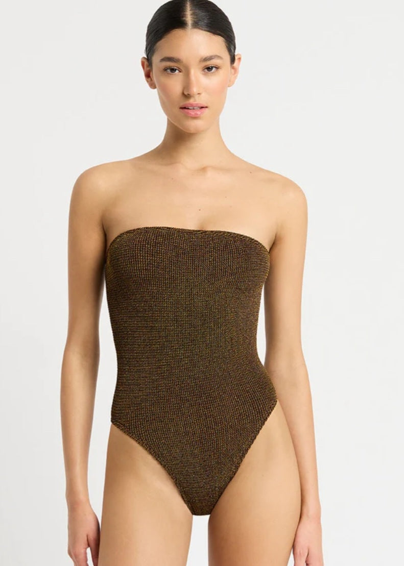 BOND EYE Fane Swimsuit In Cocoa Lurex