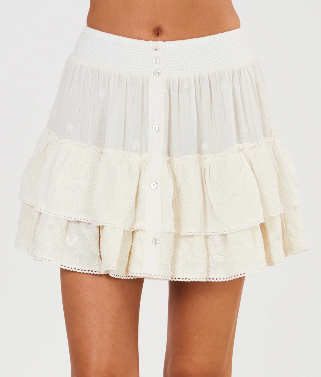 MABE Mina Embroidered Mini Skirt Ecru
