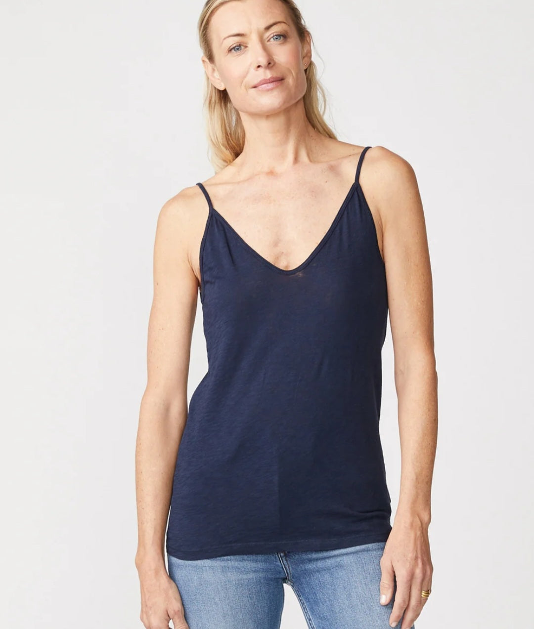 STATESIDE Supima Slub Jersey V-Neck Cami in New Navy