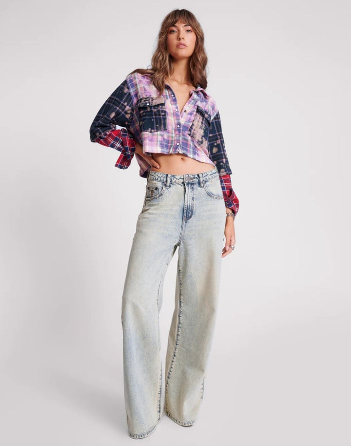 ONE TEASPOON Blue Dust Love Machines Super Wide Leg Jeans