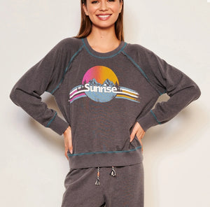 SUNDRY Sunrise Raglan Sweatshirt in Washed Black