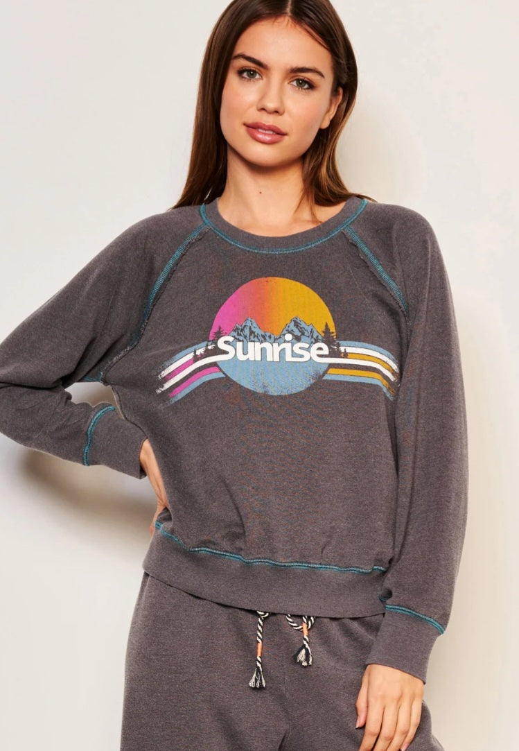 SUNDRY Sunrise Raglan Sweatshirt in Washed Black