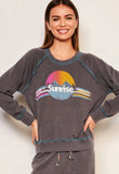 SUNDRY Sunrise Raglan Sweatshirt in Washed Black