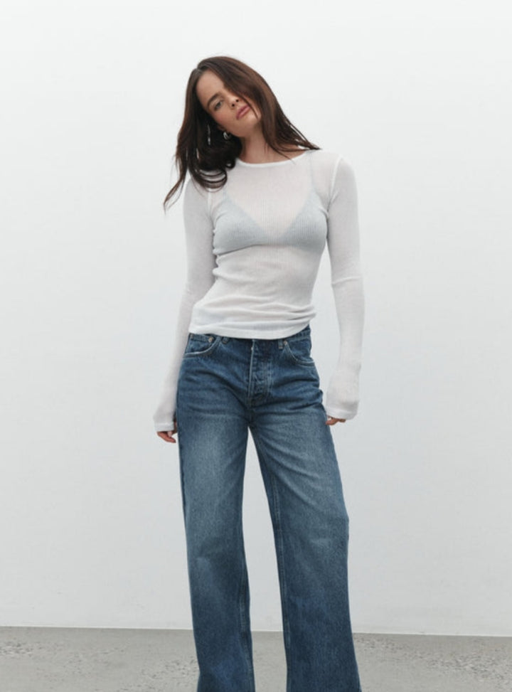 BAYSE  MYLES CREW NECK TOP - WHITE