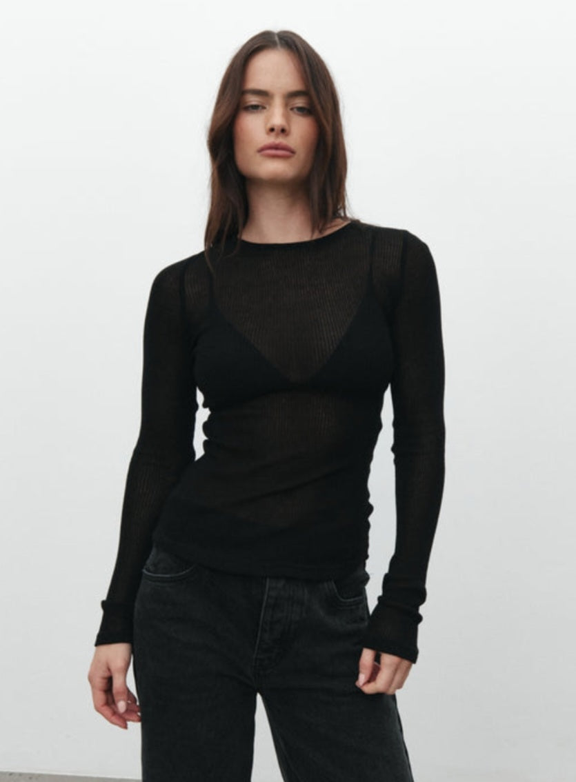 BAYSE  MYLES CREW NECK TOP - BLACK