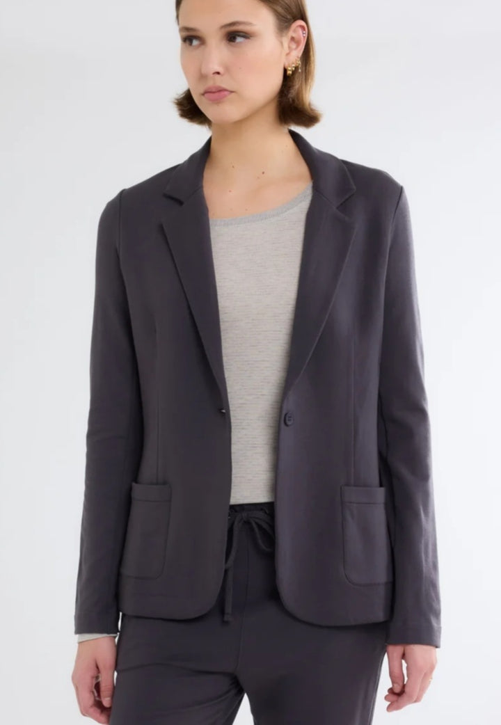 MAJESTIC FILATURES Cotton Cashmere Double Face One Button Blazer In Dark Grey