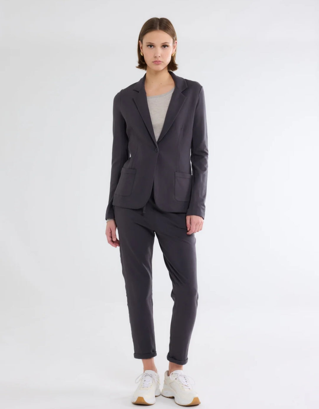 MAJESTIC FILATURES Cotton Cashmere Double Face One Button Blazer In Dark Grey