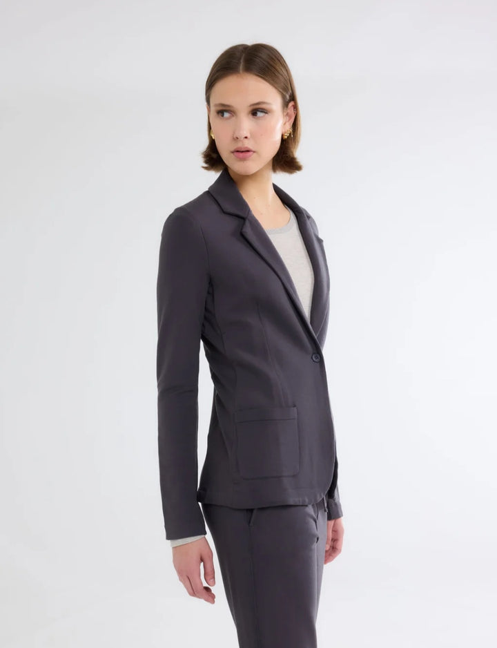 MAJESTIC FILATURES Cotton Cashmere Double Face One Button Blazer In Dark Grey