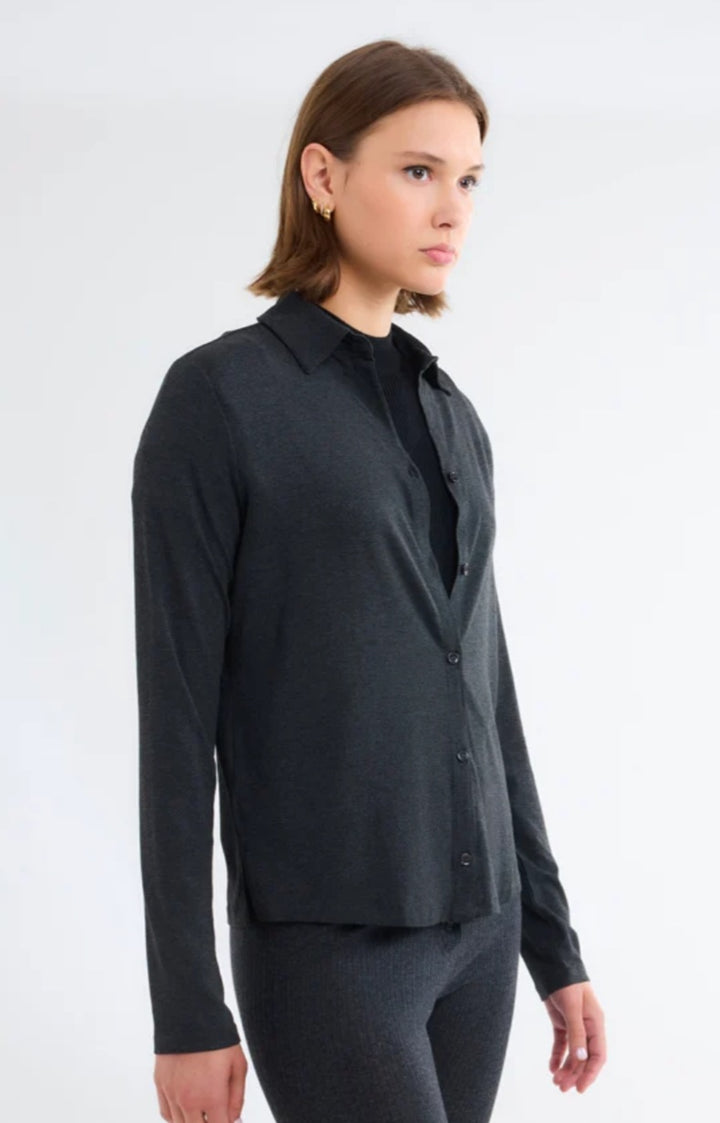 MAJESTIC FILATURES Long Sleeves Shirt Viscose / Elastane In Dark Grey