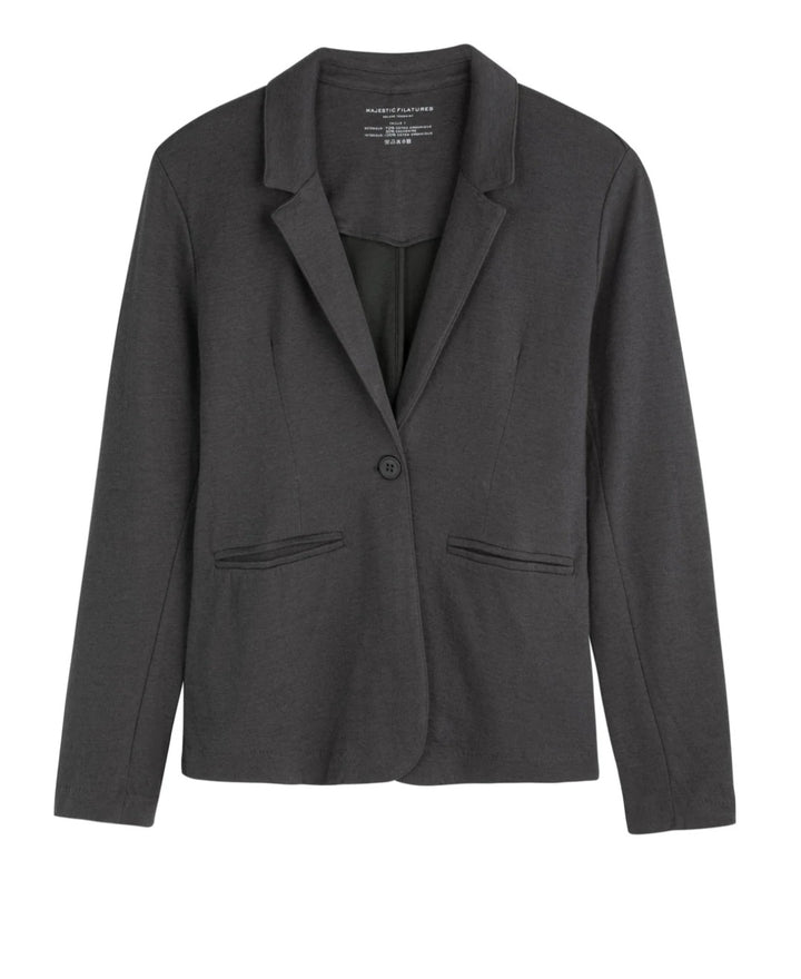 MAJESTIC FILATURES Cotton Cashmere Double Face One Button Blazer In Dark Grey