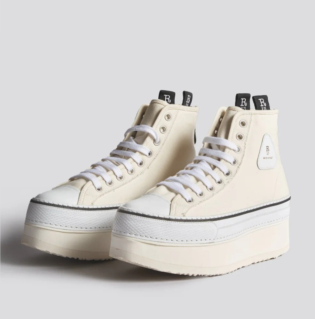 R13 COURTNEY PLATFORM HIGH TOP SNEAKER IN ECRU