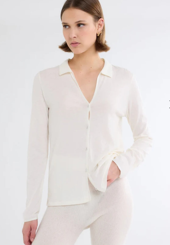 MAJESTIC FILATURES Long Sleeves Shirt Cotton / Cashmere In Pearl