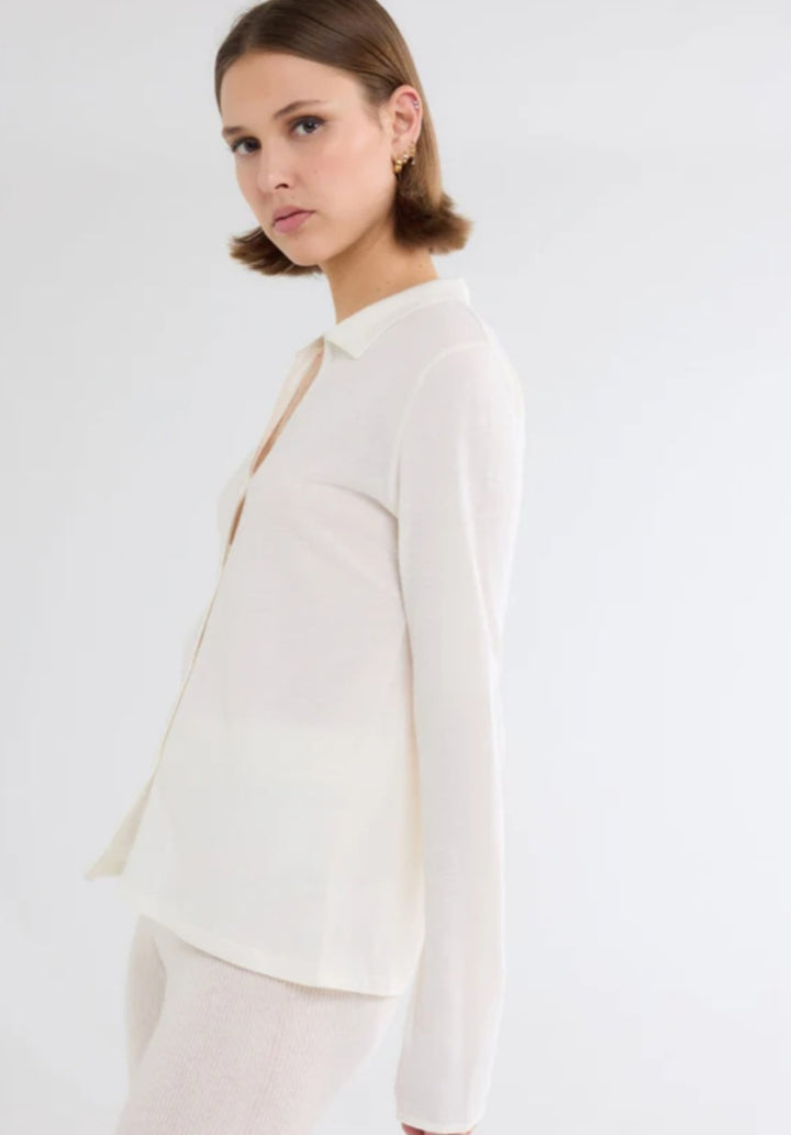 MAJESTIC FILATURES Long Sleeves Shirt Cotton / Cashmere In Pearl