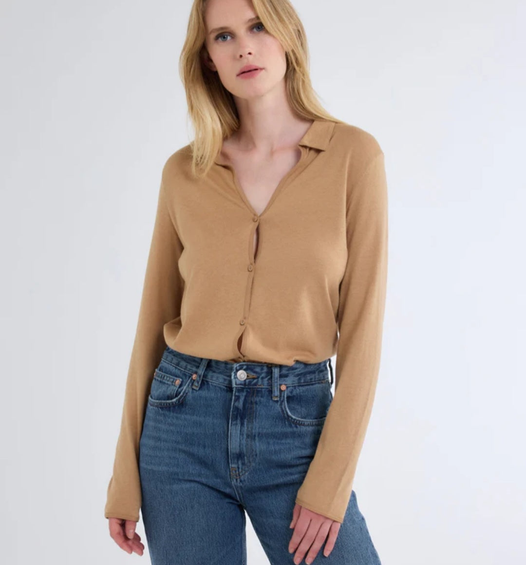 MAJESTIC FILATURES Long Sleeves Shirt Cotton / Cashmere In Tan