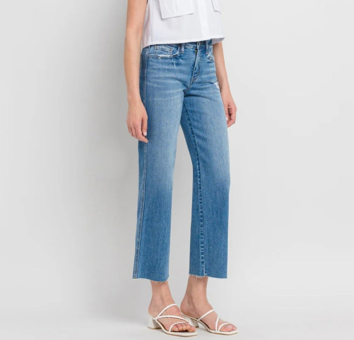 Supported - High Rise Raw Hem Slim Wide Leg Jeans