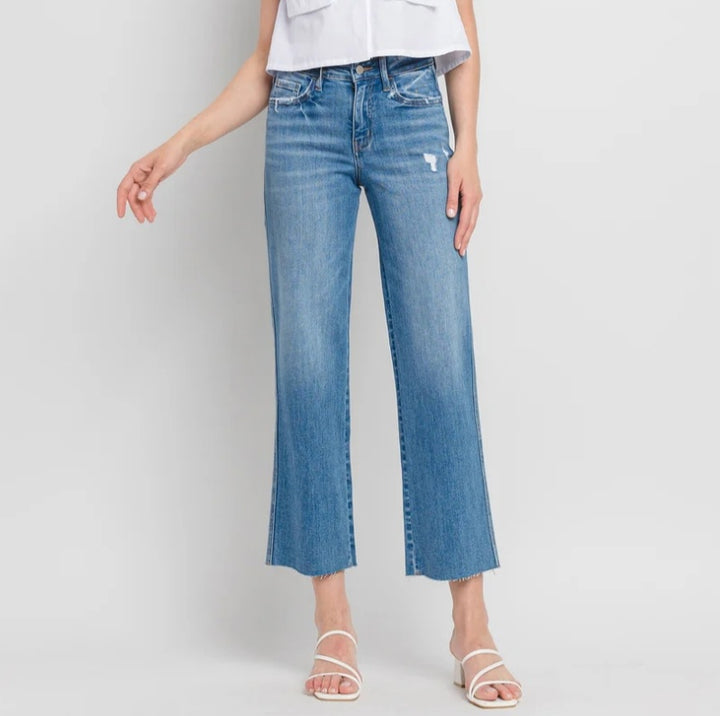 Supported - High Rise Raw Hem Slim Wide Leg Jeans