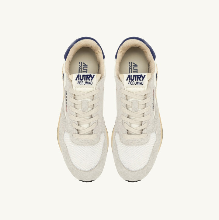 AUTRY ָMEN SIZES REELWIND LOW SNEAKERS IN WHITE AND LIMOGES SUEDE AND NYLON