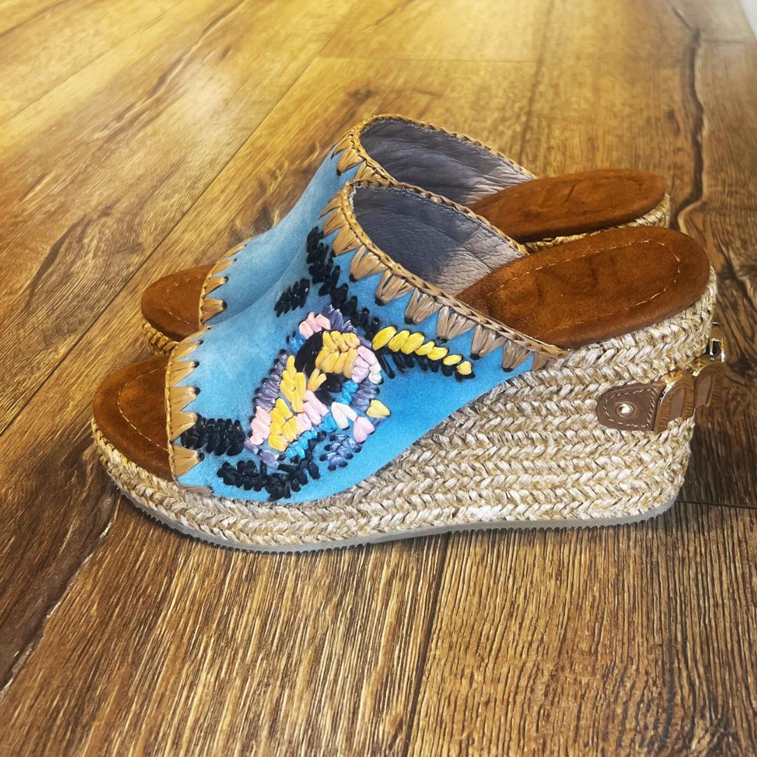 MOU Wedge Denim With Embroidery