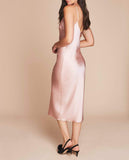 Sophia Midi Silk Slip Dress In Pink Champagne