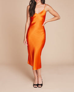 Sophia Midi Silk Slip Dress In Fire Opal