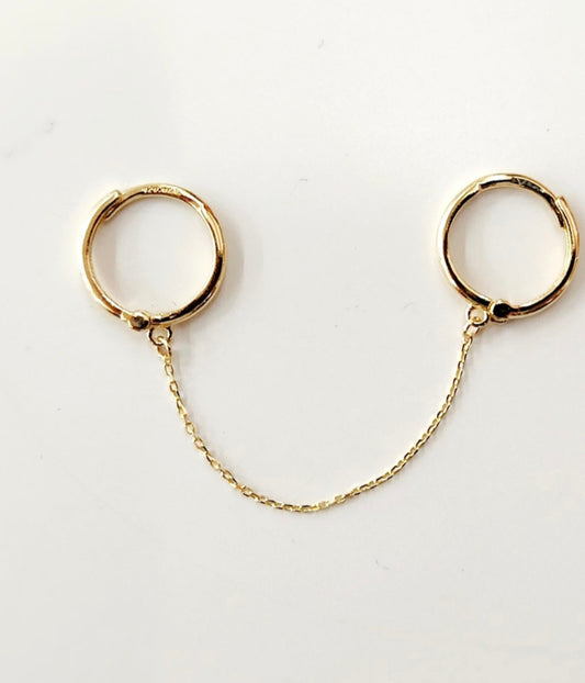 14K Yellow Gold Helix Hoop with Chain – 11mm