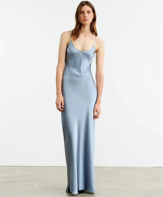 NILI LOTAN CAMI SILK GOWN In Vintage Blue