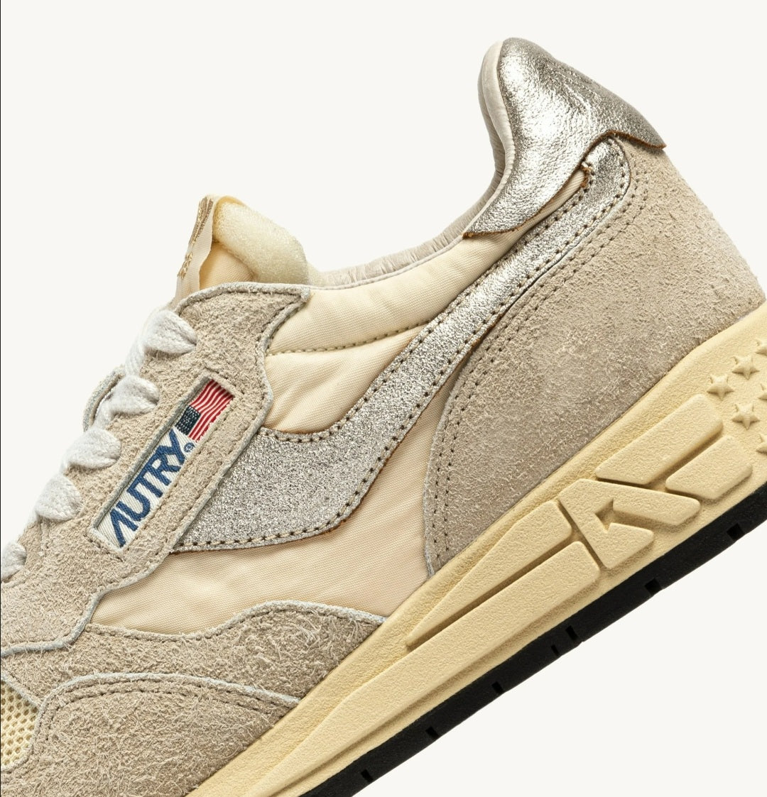 AUTRY REELWIND SNEAKERS IN NYLON SUEDE AND LEATHER  ECRU AND PLATINUM