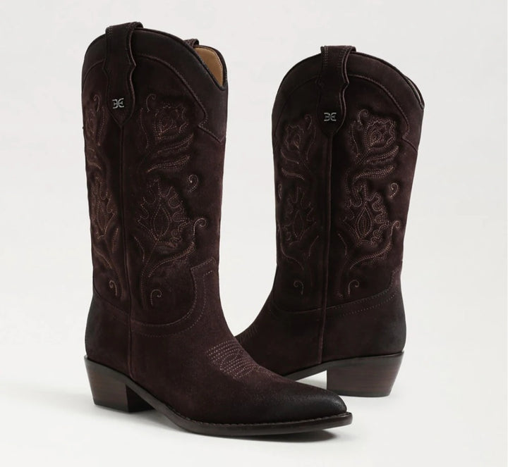 SAM EDELMAN RUE Western Boot In Cafe Noir Suede