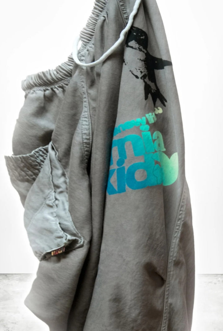 FREECITY CALIFORNIAKID "igottanewlife" MATTE/SATIN LOOSE DRAWCORD BIGGY- Greydirt