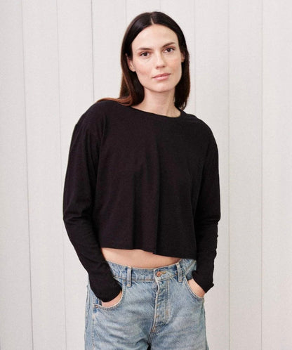 STATESIDE Cloud Jersey Long Sleeve Boxy Crew – Black