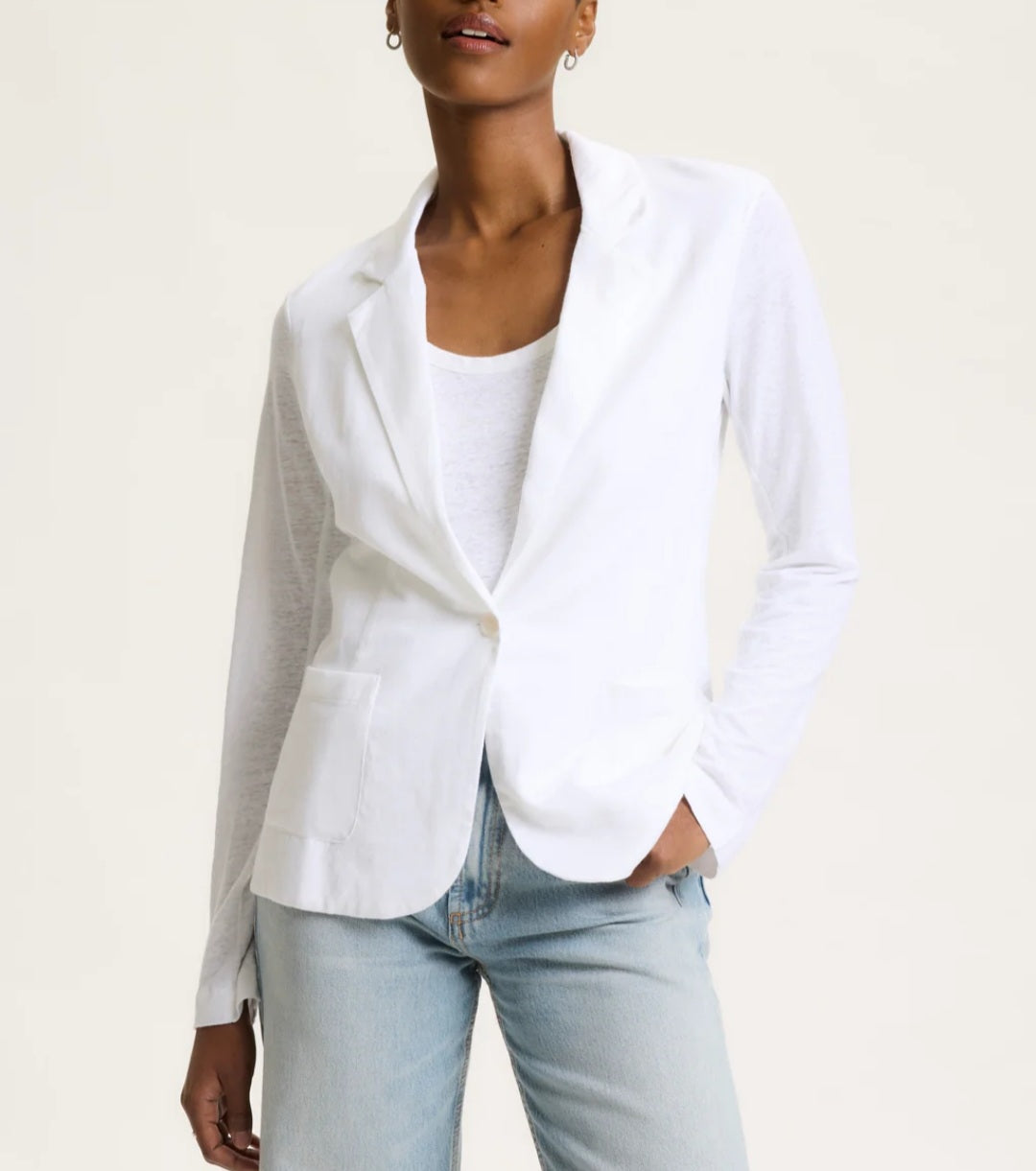 MAJESTIC FILATURES Long Sleeve Linen and Elastane Jacket Cream