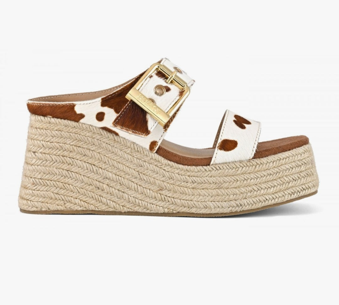 COLORS OF CALIFORNIA Jute wedge sandal in pony hair cow print
