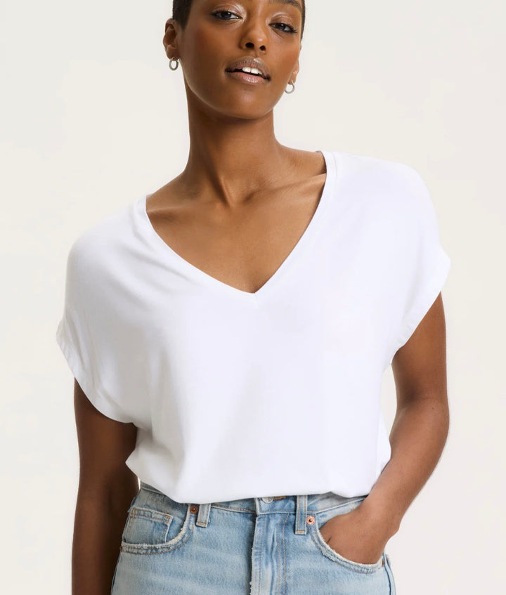 MAJESTIC FILATURES Oversized V Neck Tee White