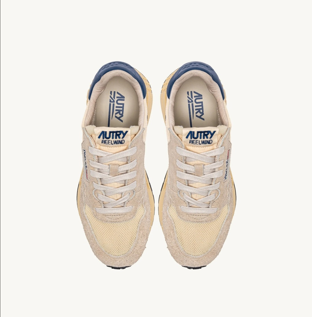 AUTRY REELWIND SNEAKERS IN NYLON SUEDE AND LEATHER  ECRU AND ENSIGN BLUE