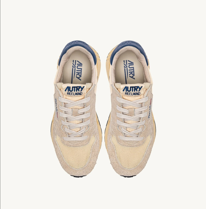 AUTRY REELWIND SNEAKERS IN NYLON SUEDE AND LEATHER  ECRU AND ENSIGN BLUE
