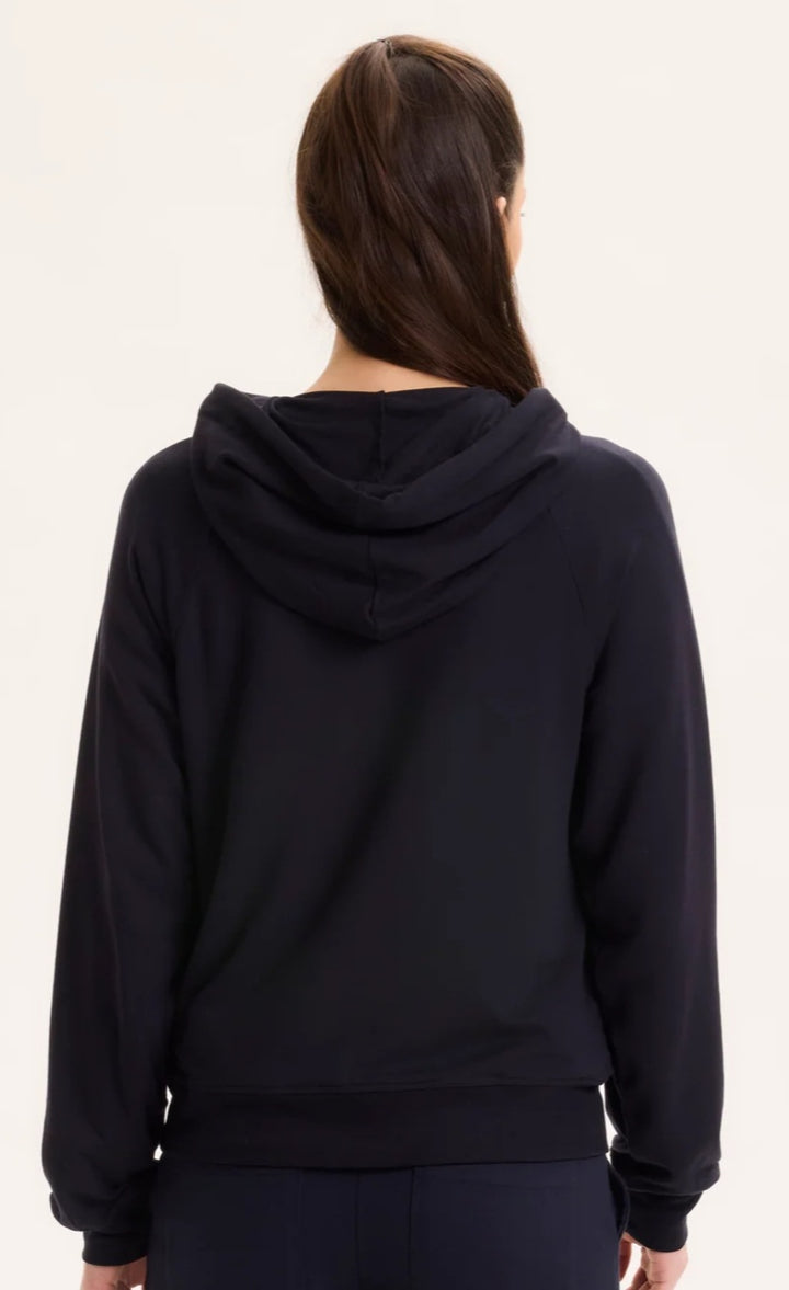 MAJESTIC FILATURES Black hooded sweatshirt with long Raglan sleeves in Viscose / Elastane