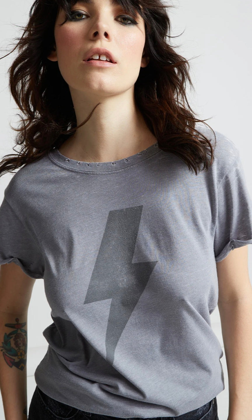 RECYCLED KARMA AC/DC Vintage Lightning Bolt Fitted T-Shirt
