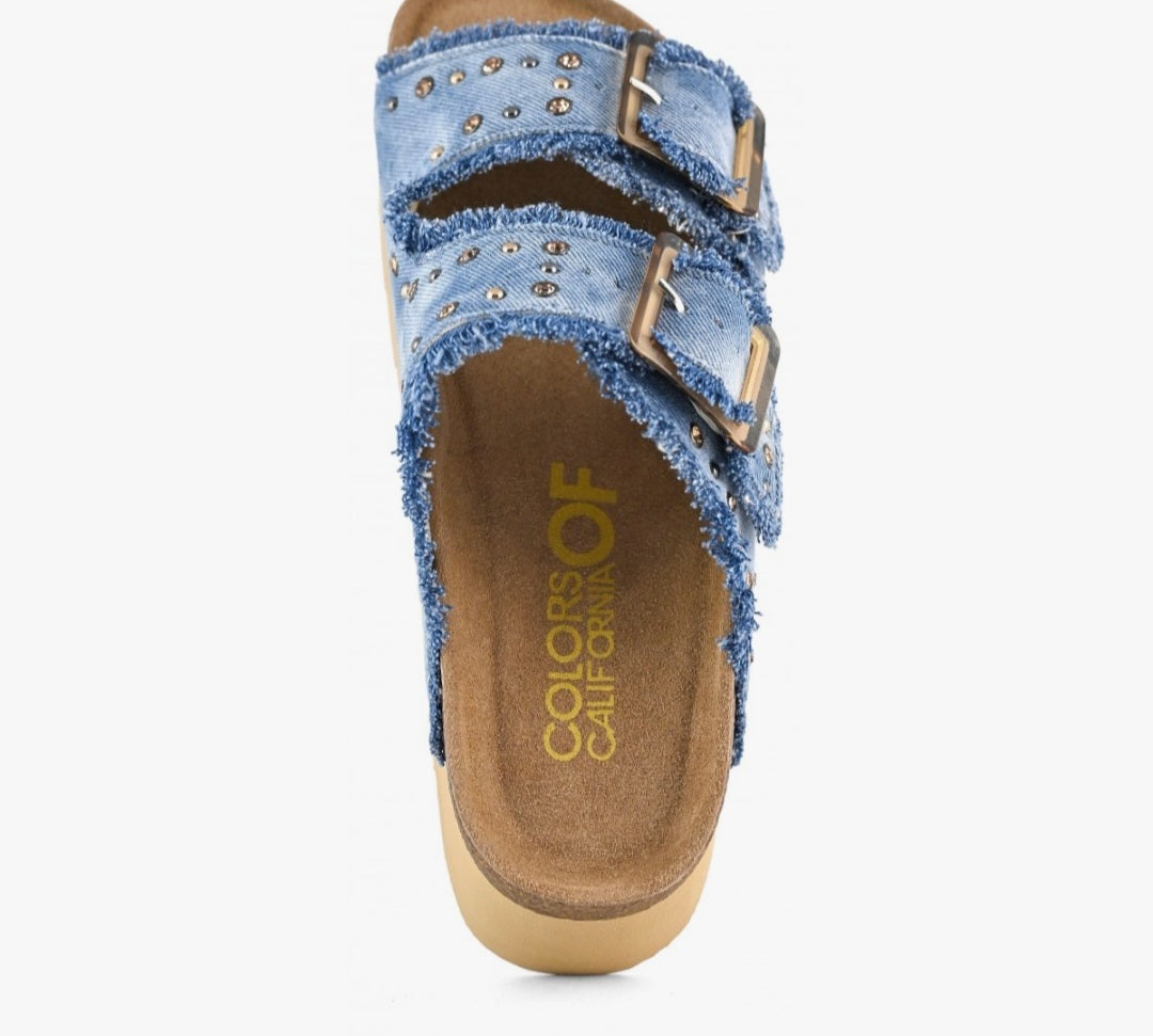 COLORS OF CALIFORNIA Denim Platform sandal with rhinestones denim
