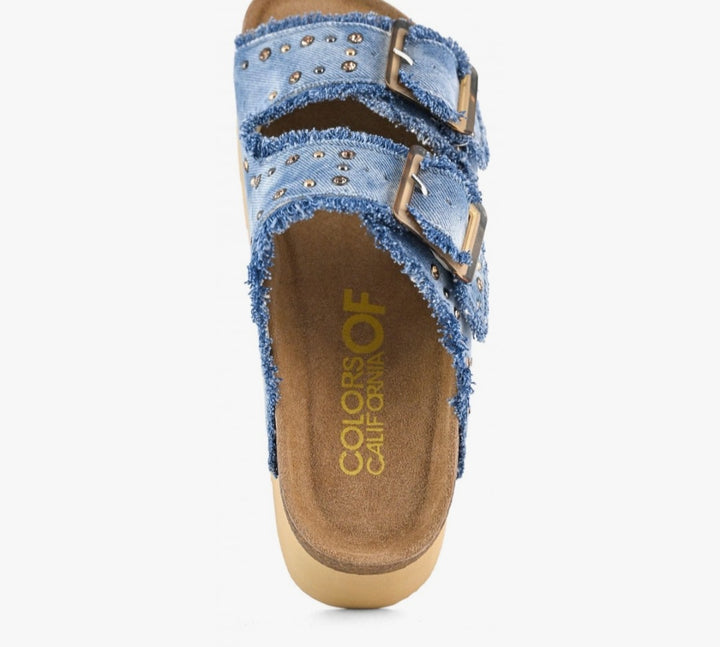 COLORS OF CALIFORNIA Denim Platform sandal with rhinestones denim