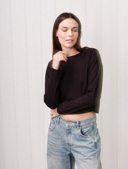 STATESIDE Cloud Jersey Long Sleeve Boxy Crew – Black