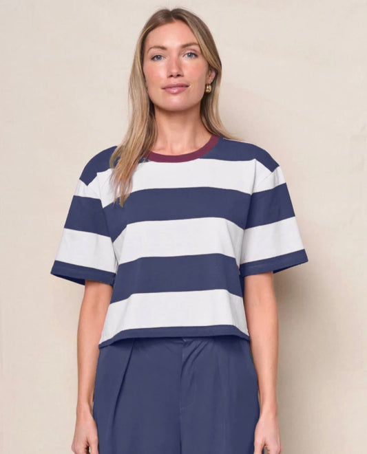 STATESIDE Wide Stripe Pique Short Sleeve Boxy Crew